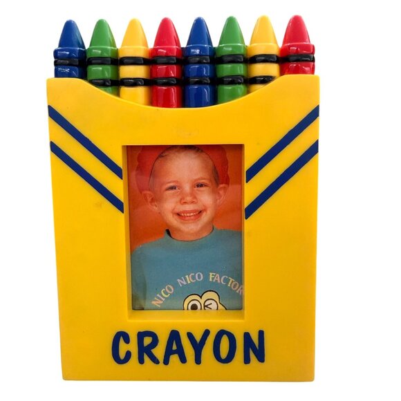 Colorful Crayon-Themed Kids Photo Frame Yellow With Easel Stand Fun Desk Decorat - Picture 1 of 6